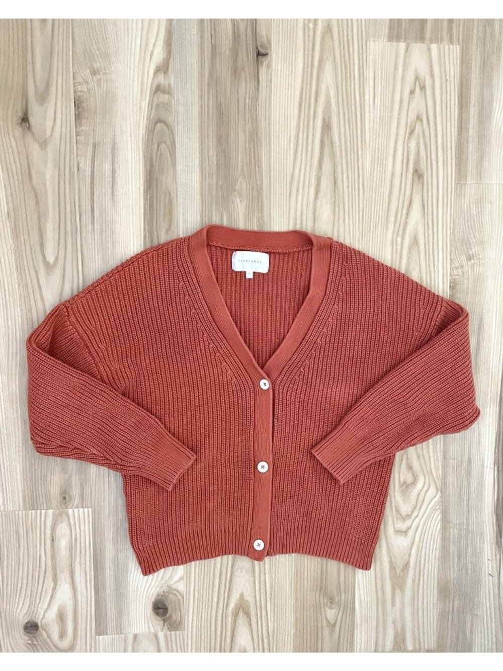 Tradlands Chunky Knit Ribbed Cardigan Sweater Button Front Burnt Orange size 1X